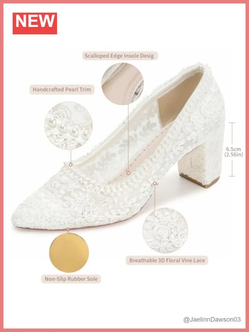 Women's Closed Toe Bridal Pumps, 2.56 Inch Block Heel, Lace Pearl Wedding